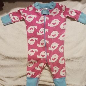 Hanna Andersson Pink and Blue Bird Print Footie